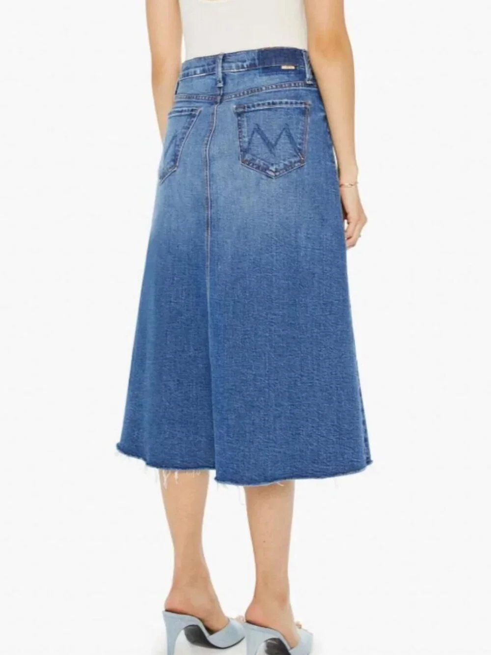 Mother Women's The Circle Midi Fray Skirt Size 25 in Dream Team Color - Picture 3 of 8